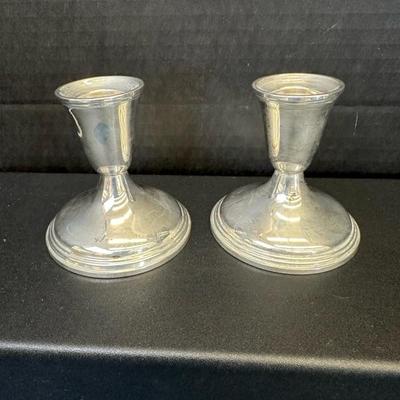 Lot 1307, silver clad candlesticks, 3 inches tall