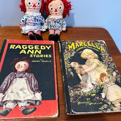 Antique Raggedy Ann Lot - 2 Books, 2 Dolls