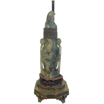 CHINESE CARVED GREEN FLUORITE LAMP