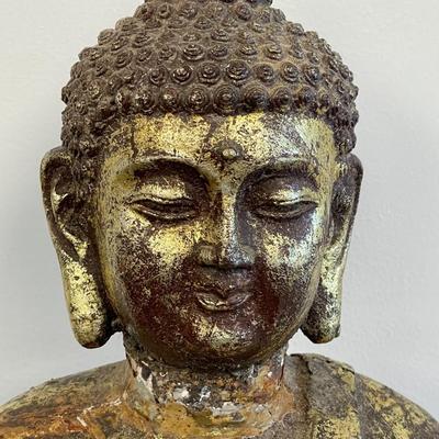 Antique Sitting Buddha in Gilt / Robust Wood