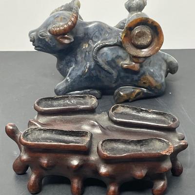 Vintage Chinese Lapis Male / Buffalo with Stand Figurine