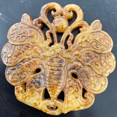 Natural Jade carved butterfly pendant