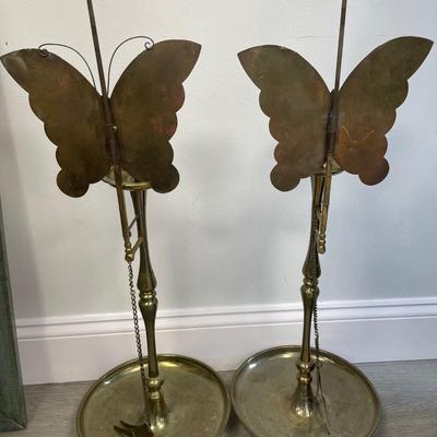 Mid Century Modern Brass Candlestick holders w/ Butterfly reflectors