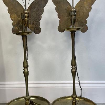 Mid Century Modern Brass Candlestick holders w/ Butterfly reflectors