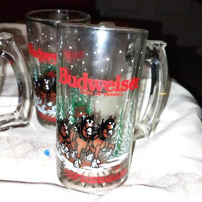 BUDWEISER MUGS AND HAMMS BEER GLASS