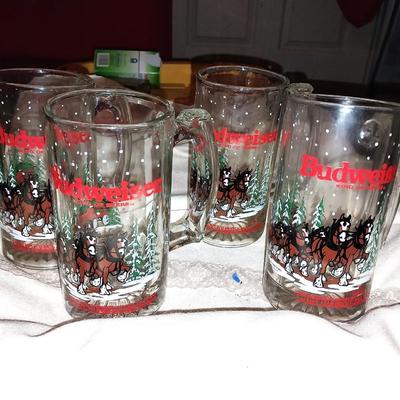 BUDWEISER MUGS AND HAMMS BEER GLASS