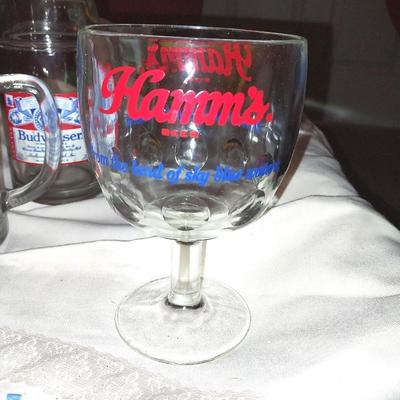 BUDWEISER MUGS AND HAMMS BEER GLASS