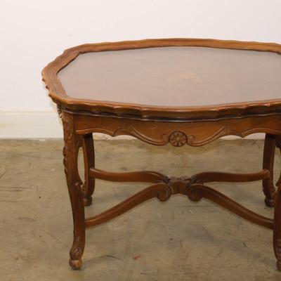 Vintage Marquetry Coffee Table with Removable Glass Tray Top