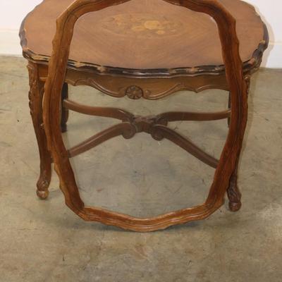Vintage Marquetry Coffee Table with Removable Glass Tray Top