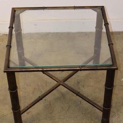 Metal Bamboo Style Accent table with Glass Top