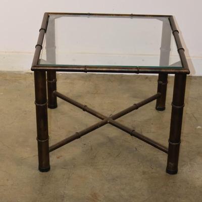 Metal Bamboo Style Accent table with Glass Top