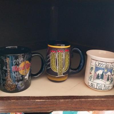 A VARIETY OF GLASSWARE AND VERY NICE, UNIQUE COFFEE MUGS
