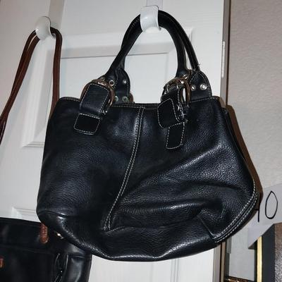 TWO BLACK LEATHER HANDBAGS