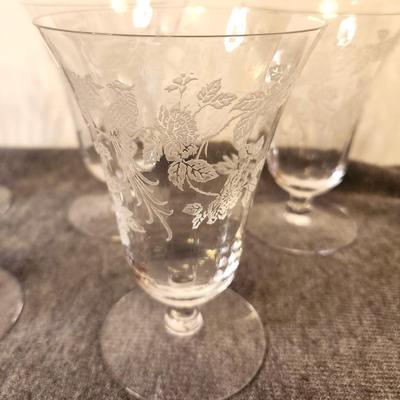 Lot #15 Lot of 5 Etched Crystal Water Glasses 