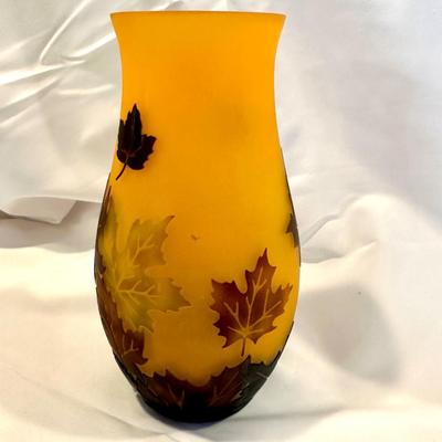 French Cameo Vase with Raised Maple Leaf Design