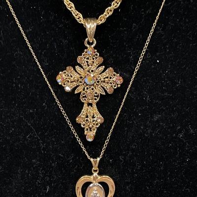 Gold filled heart with Mary & cross necklace