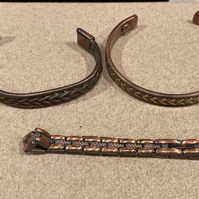 2 copper cuff bracelets 1 copper chain bracelet