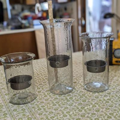 3 Vintage Hand Blown Glass Hurricane Candle Holder