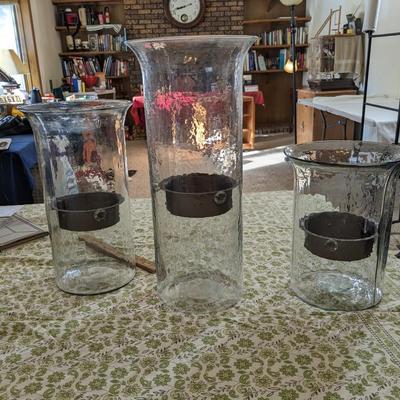 3 Vintage Hand Blown Glass Hurricane Candle Holder