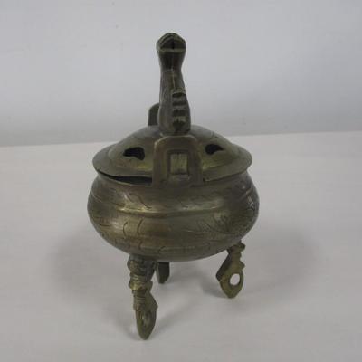 Vintage Brass Incense Burner with Foo Lion Finial