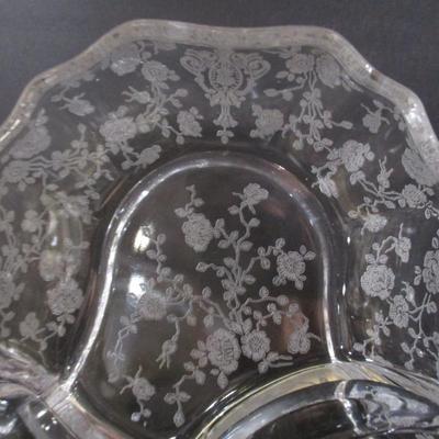 Etched Glass 3 Compartment 3 Handle Floral Relish Dish