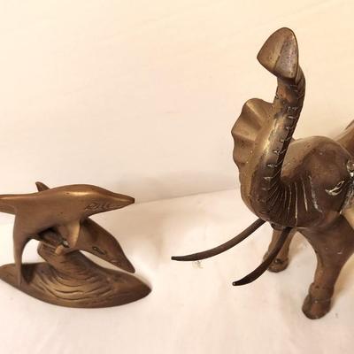 Lot #20 Lot of 2 Vintage Brass Pieces - Dolphins, Elephant