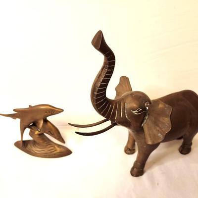 Lot #20 Lot of 2 Vintage Brass Pieces - Dolphins, Elephant