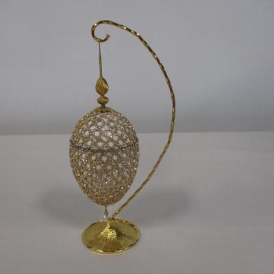Hand Decorated Jeweled Goose Egg With Stand