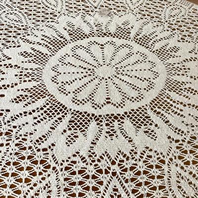70" Circular Crocheted Tablecloth - Flower Pattern