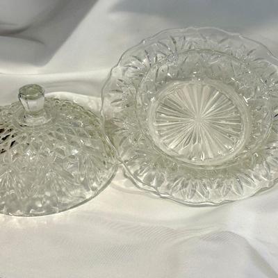 Vintage Round Cut Glass Butter Dish with Domed Lid.