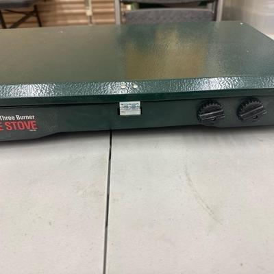 Lot 1416 Coleman, three burner propane stove, and propane Northstar lantern
