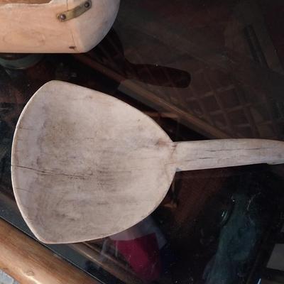 ANTIQUE WOODEN SCOOP AND BUTTER PADDLE