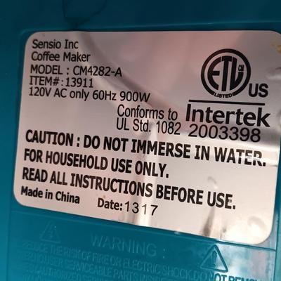 Sensio Inc. Bella Electric Coffee maker - working condition wonderful TEAL color!