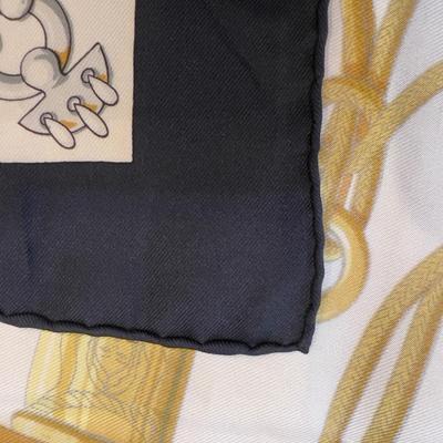 114 Authentic HERMÃ‰S Carre 90 Silk Scarf Cliquetis by Julia Abadie Original Release Black & Gold Special Edition 1972
