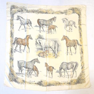 116 RARE Authentic HERMÃ‰S Carre 90 Silk Scarf Les Poulains by Xavier de Poret 1960