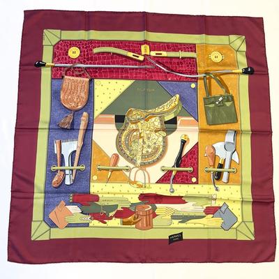 121 Authentic HERMÃ‰S Carre 90 Silk Scarf Tout Cuir by Caty Latham 2002