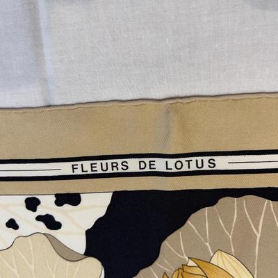 123 Authentic HERMÃ‰S Carre 90 Silk Scarf Fleurs De Lotus by Christiane Vauzelles 1976