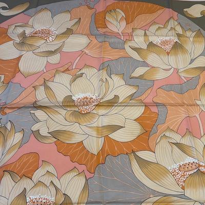 124 Authentic HERMÃ‰S Carre 90 Silk Scarf Fleurs De Lotus by Christiane Vauzelles 1976