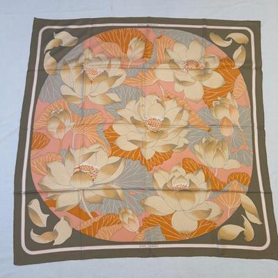 124 Authentic HERMÃ‰S Carre 90 Silk Scarf Fleurs De Lotus by Christiane Vauzelles 1976