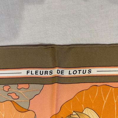 124 Authentic HERMÃ‰S Carre 90 Silk Scarf Fleurs De Lotus by Christiane Vauzelles 1976