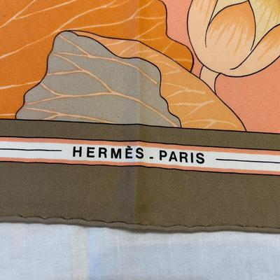 124 Authentic HERMÃ‰S Carre 90 Silk Scarf Fleurs De Lotus by Christiane Vauzelles 1976