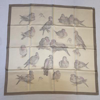 125 RARE Authentic HERMÃ‰S Carre 90 Silk Scarf Tourterelles Doves by Xavier De Poret 1956