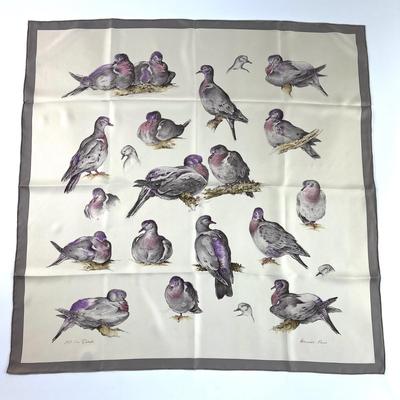 125 RARE Authentic HERMÃ‰S Carre 90 Silk Scarf Tourterelles Doves by Xavier De Poret 1956