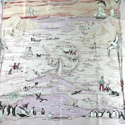 126 Authentic HERMÃ‰S Carre 90 Silk Scarf Hommage A L' Explorateur Sir Ernest Shackleton by ZoÃ« Pauwels 2005