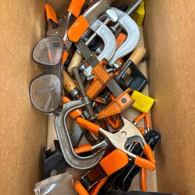 Lot 1063, miscellaneous clamps, and eye protection