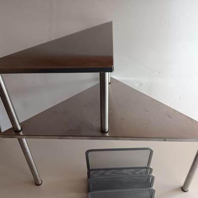 Free standing light-weight stainless decorative shelf with faux accent plant and paper organizer