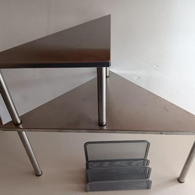 Free standing light-weight stainless decorative shelf with faux accent plant and paper organizer