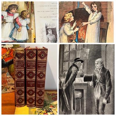 Antique Lot 3 Charles Dickens Books + 2 Children's Christmas Books