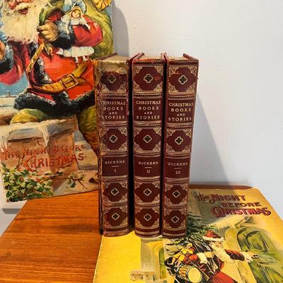 Antique Lot 3 Charles Dickens Books + 2 Children's Christmas Books