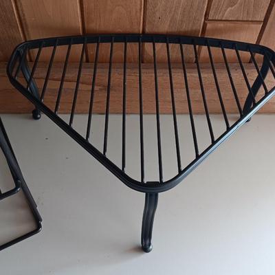 Two metal organizing shelves / cupboard / shelf /pantry / closet organizers.